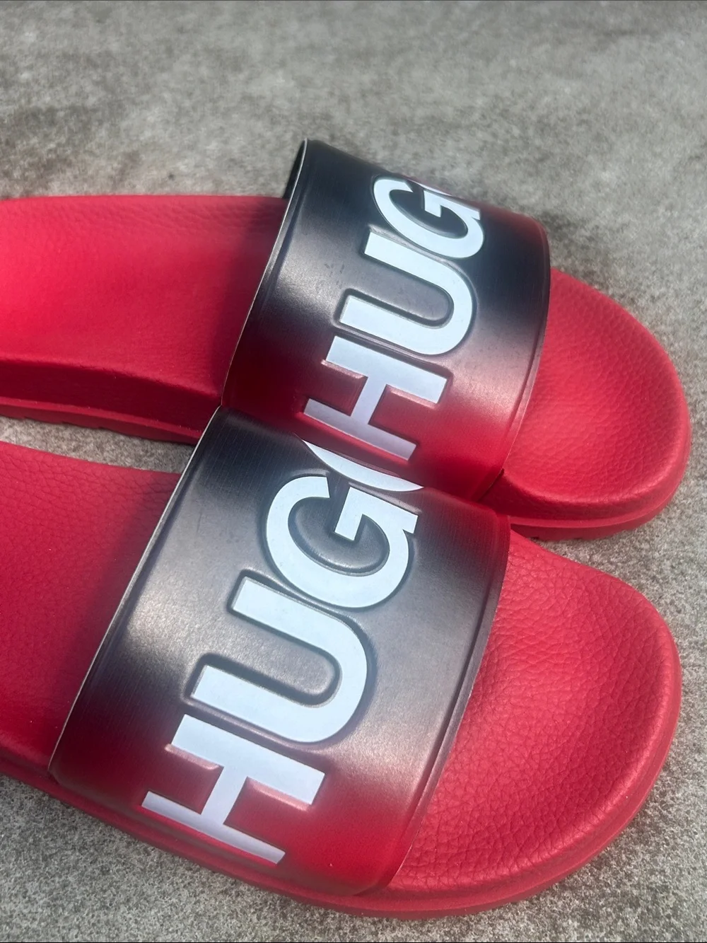 HUGO Red and Black Logo Slide Sandals